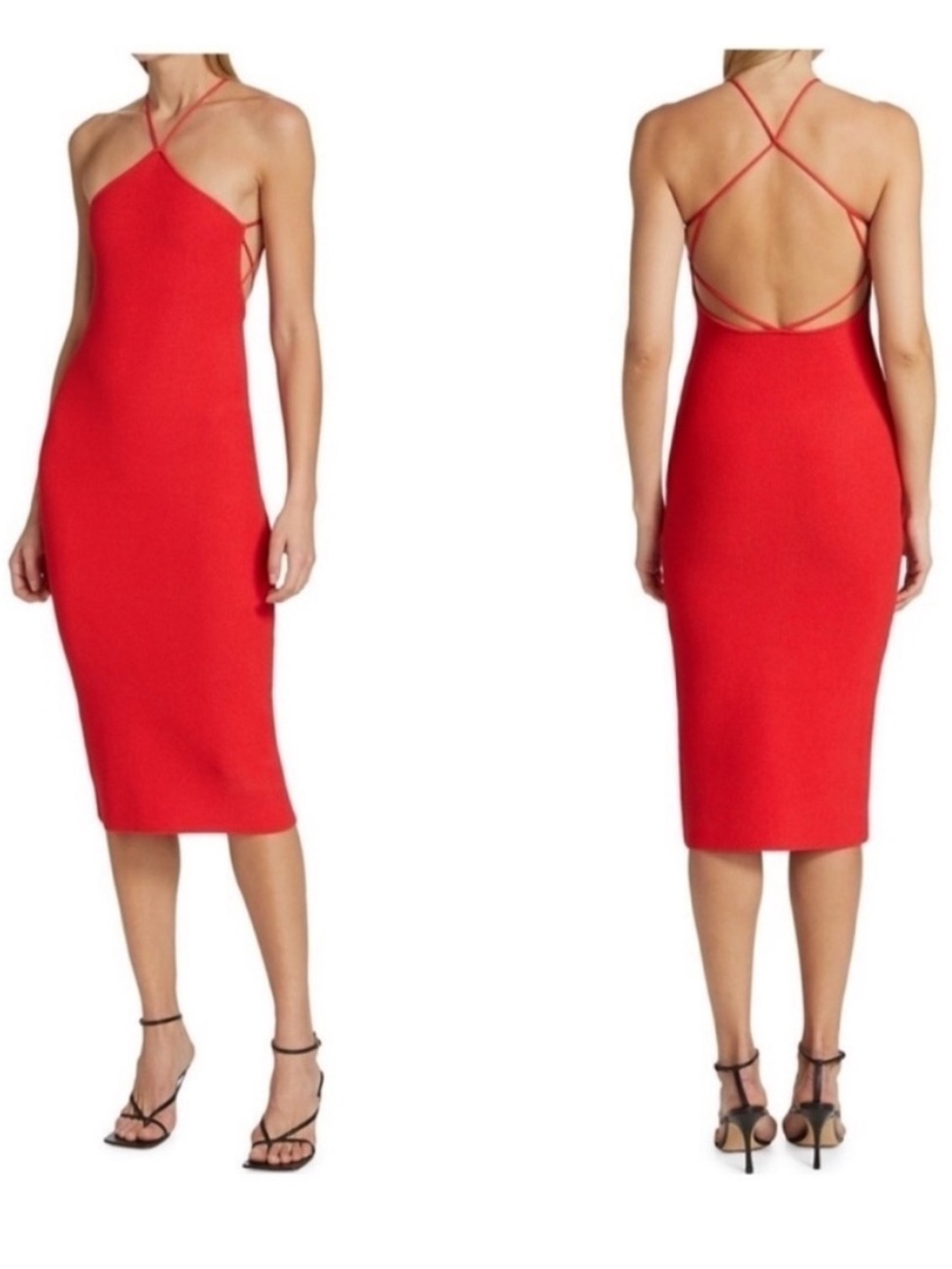 NWT The Sei Strappy Knit Halter Midi Dress Red